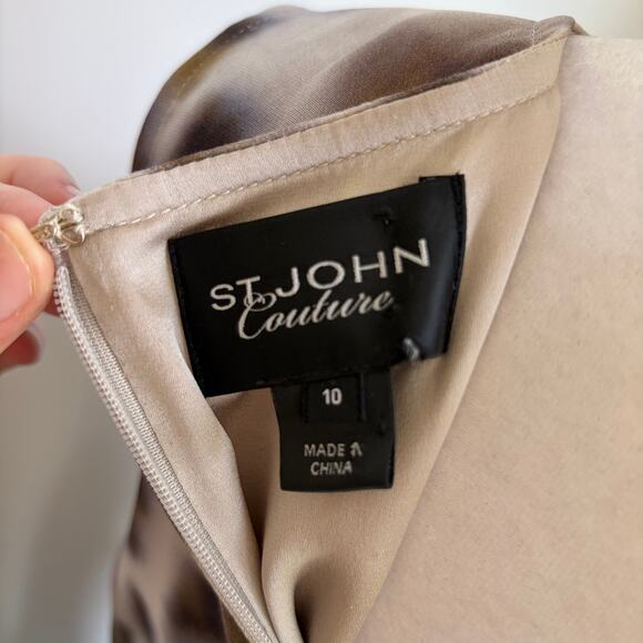 St. John Couture 100% Silk Animal Print Knee Length Dress Size 10 Luxury Glam - Picture 6 of 8